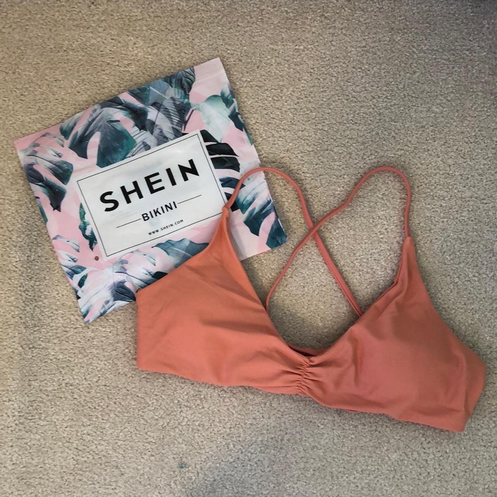 SHEIN ruched lace up back bikini top